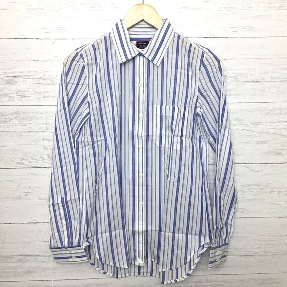 New UNTUCKit Womens Shirt Pinot Perse Blue White Stripe Cotton Blend Button Up 0 - Picture 1 of 7